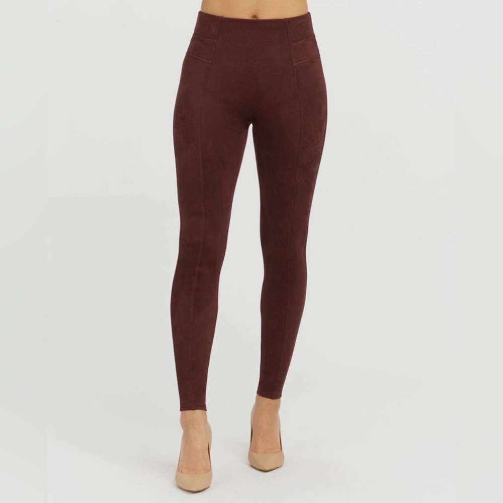 SPANX FAUX SUEDE SHAPING LEGGINGS IN DARK TERRACOTTA SIZE M